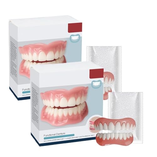Juego de dentaduras postizas de silicona multifuncionales, dentaduras postizas moldeadoras de boca completa con cómodo reliner a presión para mujeres y hombres (2Piezas)
