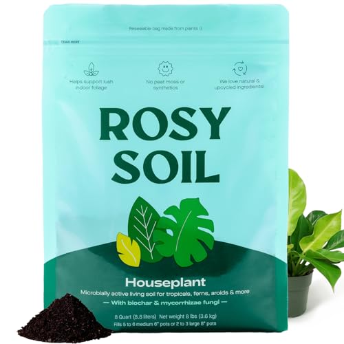 Rosy Soil Indoor Potting Soil for House Plants - Organic Potting Soil Mix for Indoor Plants - Enriched w/Root-Boosting Biochar for Foliage Plants, Flowers, Herbs - Peat Free, Less Prone to Gnats - 8qt