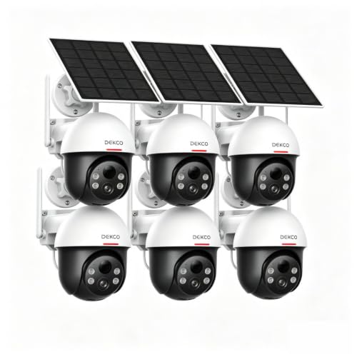 DEKCO 2K Solar Security Camera Wireless Outdoor, 360 Degree Rotating Pan Tilt Home Surveillance System with Spotlight and Sound Alarm, Night Vision, Motion Detection, 2 Way Talk, Requires 2.4GHz WiFi