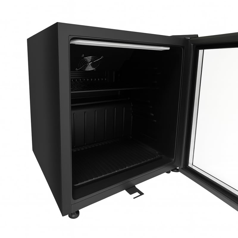 Mini armario para bebidas 52L - Refrigerador compacto positivo ventilado - Temperatura 0/+10°C - Puerta abatible con cerradura - Estante + rejilla - Iluminación LED - Gas R600a - Pies ajustables