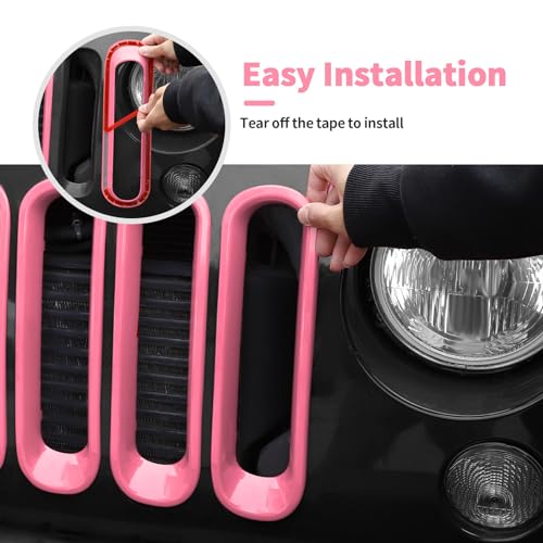 SQQP Grille Grill Insert+Headlight Turn Light Cover Trim Fit for 2007-2018 Jeep Wrangler JK JKU,Pink Style A by SQQP - Image 5