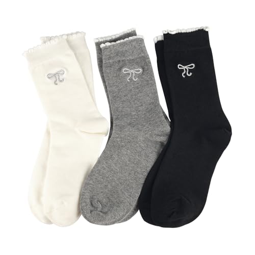 Image of Women's Cute Crew Socks, Casual Athletic Cotton Bowknot Cherry Calf Novelty Socks for Women