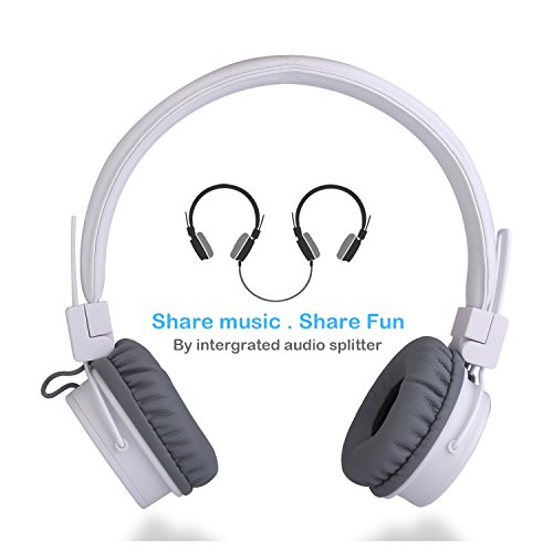 Termichy Casque Enfants Filaire Enfant Écouteurs? Réglables Stéréo sur l'oreille Pliables Léger Casque avec Partage de Musique pour Enfant Garçon Fille?Blanc?