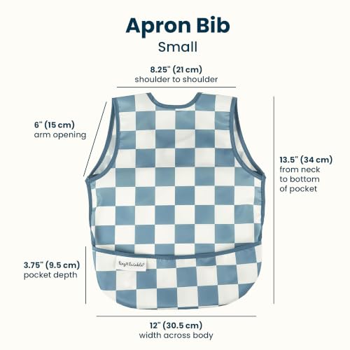 Image of Tiny Twinkle Mess Proof Baby Bib for Boys | Waterproof Toddler Bib for Eating | Baby Apron for Feeding, Machine Washable | Perfect Shower Gift (Blue Checkers, 6-24M)