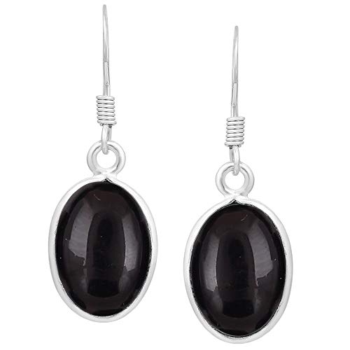 Image of Natural Black Onyx Oval Shape Gemstone Dangle & Drop Earrings, Handmade July Birthstone Fashion Jewelry Gift for Her