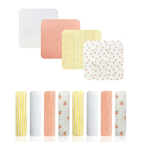 Image of MODERN BABY Washcloths Set for Baby Girls 8 Pack Soft Reusable Wash Clothes Face Towels for Newborns Babies & Toddlers, Peach