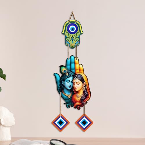 Image of Artvibes Radha Krishna Blessings Evil Eye Wall Hanging for Entrance Door | Nazar Suraksha Decor for Home Bedroom Temple Office | Positive Energy Good Luck Decorative Gift (WH 8581N)