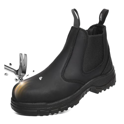 Best Slip on Safety Boots: Top Picks for Comfort & Protection 12 SAFETY LOONG Slip on Men Women Work Boots Composite Toe Comfort Leather Abrasion Puncture Slip Resistant Sole Safety Chelsea Black 11