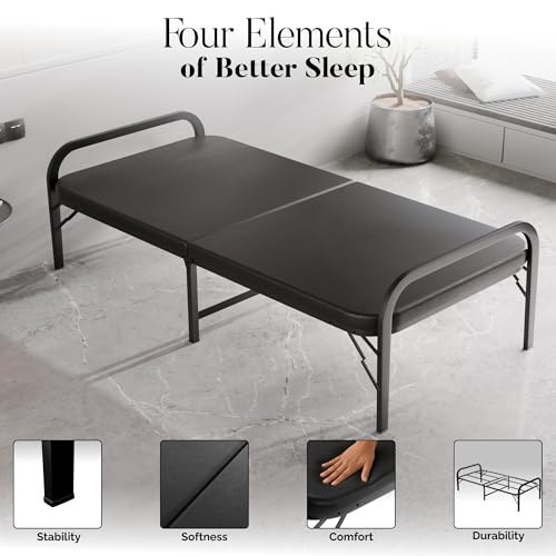 Image of beAAtho Metal Folding Single Bed with Fitted Double Layer Mattress for Sleeping | Guest Bed | Easily Storable Bed | Space Saving Single Bed | Sturdy Bed Frame (Double Layer Foam, 2.5ft x 6ft)