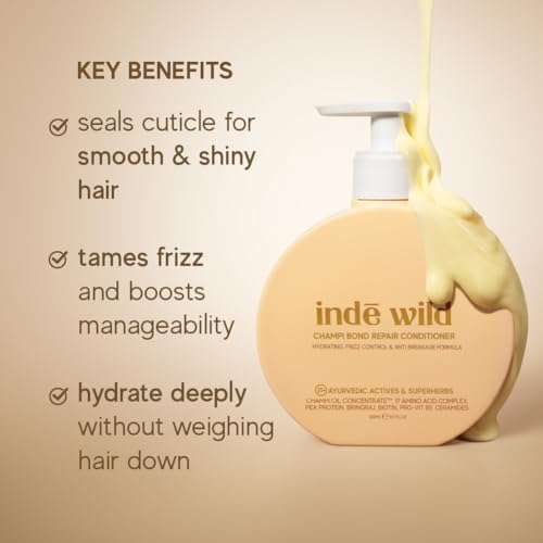 Image of indē wild Champi Hair Conditioner For Bond Repair With 17 Amino Acid Complex | Hydrating, Controls Frizz & Breakage | Amla, Coconut Oil, Bhringraj & Biotin | 300ml