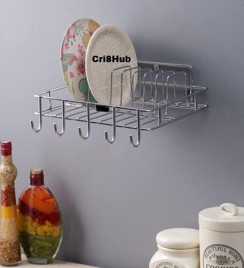 Heavy Wall Hanging Shelves Stainless Steel Cup&Saucer Holder, Plate Organizer Space Kitchen Saving Rack Utensil Kitchen Rack (Steel), 30 X 20 X 15 Centimeters