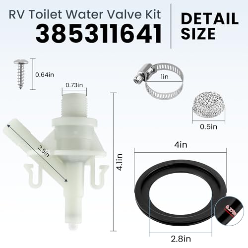 385311641 RV Toilet Valve Kit with 385311658 Flush Ball Seal Compatible with Dom-etic 300, 301, 310, 311, 320, 321 Series Pedal-Flush Toilets RV Toilet Parts Seal for Camper Toilet - 1 Set