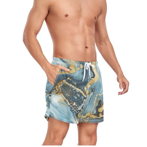 Bañador corto para hombre de mármol azul y dorado con secado rápido 5