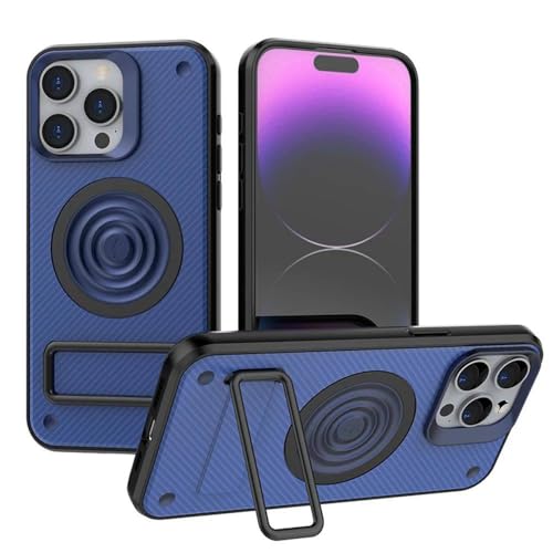 Coque iPhone 14 Pro carbone bleu avec support invisible antichoc