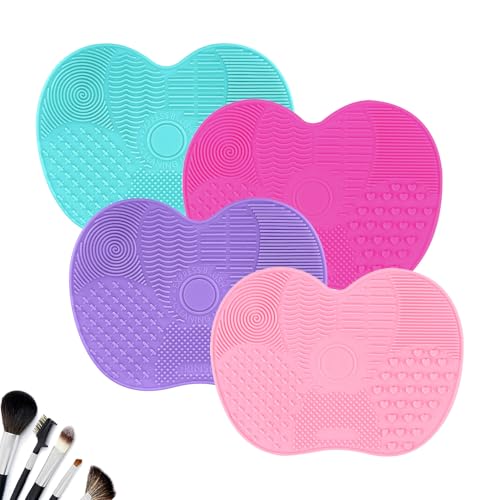 HexinYigjly 4 Pcs Silicone Make Up Brush Cleaning Mat, Makeup Brush Cleaner Mats, Cosmetic Cleaning Pads, Portable Washing Tool with Suction Cup for Makeup Cosmetic Brushes
