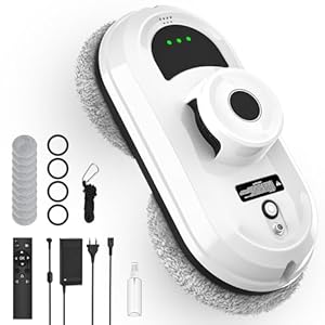 Fensterputzroboter, 5600Pa Fensterreiniger Elektrisch mit Sprühwasser, 3 Reinigungsmodi, Intelligente Navigation, Kantenerkennung, Sicherheitssystem, Fernbedienung＆10 Reinigungstücher, für Fenster