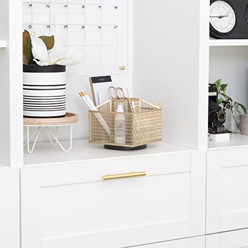 Blu Monaco Gold 360 Degree 7 Compartments Rotating Desk Organizer Supply Organizer – Spinning Pencil Pen Holder - Pencil Caddy – Art Make Up Brush Organizer And Storage #TOP3