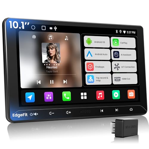 ATOTOEXCEL A5L 10,1 Pouces Autoradio 2 DIN Android, Carplay sans Fil et Android Auto, Tethering de WiFi/BT/USB, EQ 24 Bandes, DSP, HDMI Out, Stéréo Android...