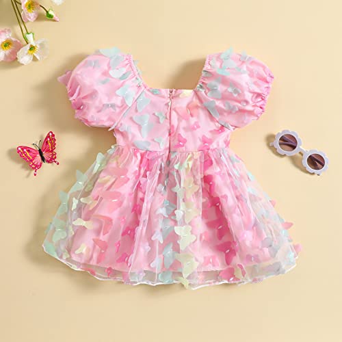 Little Toddler Baby Girl Lace 3D Butterfly Ruffle Short Puff Sleeve Dress Princess Tulle Tutu Dresses Sweet A-Line Sundress (Multi-Color, 4-5 Years) #TOP5