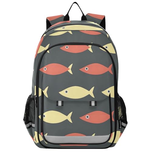 Sac à dos tendance motif poisson rouge style écossais moderne pour ado et enfant