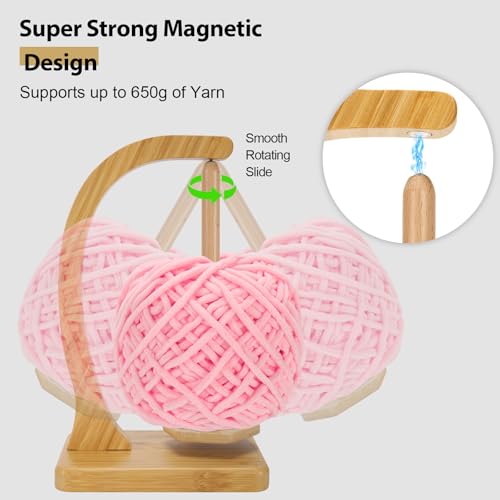 yarn holder for crocheting and knitting - magnetic wooden yarn holder spinner ideal for crochet accessories knitting accessories cool gifts for crocheters and knitting lovers natural