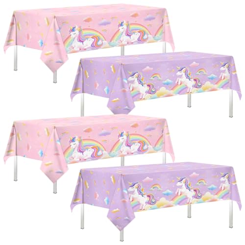 Cextoga 4pcs Unicorn Tablecloth Unicorn Party Supplies Rainbow Disposable Rectangle Unicorn Birthday Table Cloth for Girls Birthday Decorations