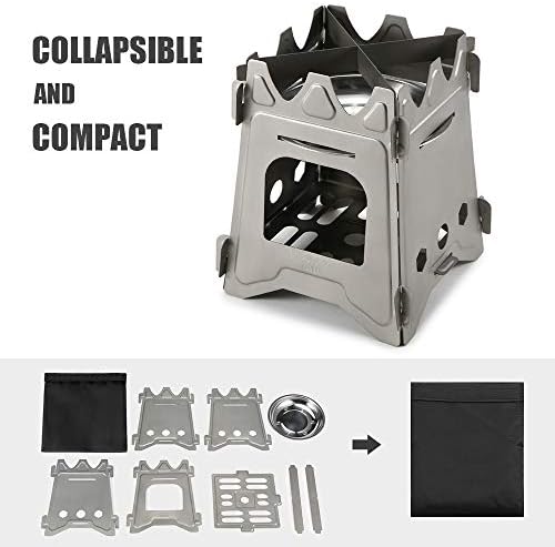 Lixada Camping Titanium Wood Stove Ultralight Folding Camp Stove with Alcohol Tray Portable Outdoor Cooking Stove for Backpacking Hiking Picnic