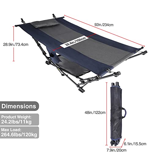 Lineslife Portable Hammock With Stand, Collapsible Foldable Hammock Includes Removable Pillow, Storage Net, Side Pocket With Cup Holder For Camping Beach Patio Travel #TOP1