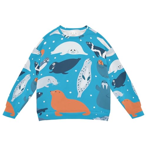 [Chovvy] トレーナー キッズ 長袖 丸首 100～140cm 海豹 アザラシ アシカ匹 セイウチ頭 可愛い かわいい スウェット トップス 裏毛 男の子 女の子 子供服 通園 通学のサムネイル