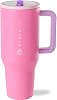 HydroJug Traveler - 40 oz Water Bottle with Handle & Flip Straw - Fits in Cup Holder, Leak Resistant Tumbler-Reusable Insulated Stainless Steel & Rubber Base - Gifts for Women & Men, Pink Sugar