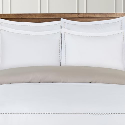 Majestic Giftware Madison Linen 6 Pcs Queen Size Duvet Bedding Set (BL54-Q) | Normandy - Taupe 400 TC 100% Cotton Sateen | 1 Fitted Sheet, 1 Duvet, 4 Pillowcases - Noble Collection