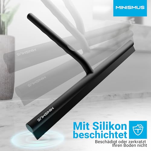 Minismus Silikon Duschabzieher für Glastüren und Fenster – Fensterabzieher Badezimmer und Spiegel für Strahlend Saubere Oberflächen – Kein Bohren, Inklusive Aufhängung – Duschabzieher (Schwarz, 33 cm)