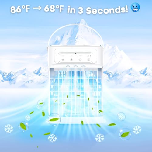 Portable Air Conditioners, 3 Speeds, 3 Mist Settings, 40oz XL Water Tank, 2~8h Timer & 7-color Ambient Lights, Air Conditioner Portable, Personal Small Mini Air Conditioner Air Cooler for Room Bedroom