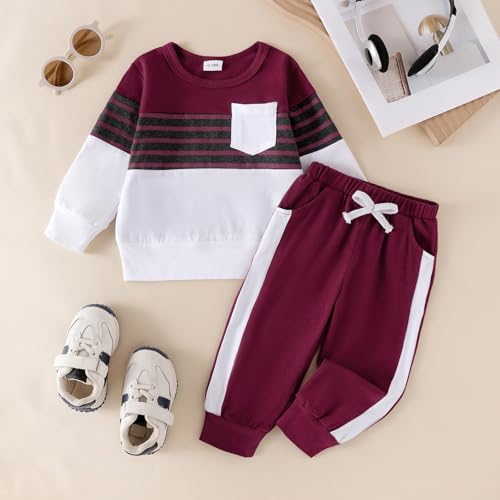 Image of FOCUTEBB Toddler Boy Clothes Baby Boys Fall Winter Outfits Long Sleeve Sweatshirt Top Jogger Pants Set Boys Outfit Set 12M-4T