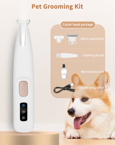 PawTrim Pro, Superleise/Wiederaufladbarer Pfotentrimmer, für Haustiere mit LED-Licht, Wasserdichter, Kabellos Haustier Rasierer, Hundeschermaschine, Profi Hundetrimmer für Hunde Katzen Pfoten, Augen