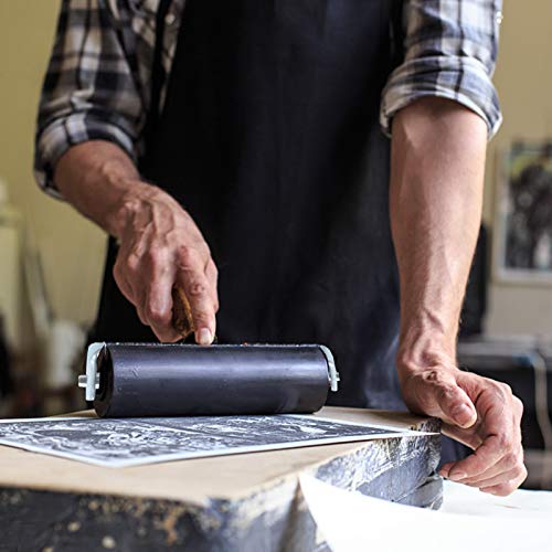 Benvo Rubber Brayer 4 Inch Rubber Roller For Printmaking, Painting, Applying Glue, Wallpaper, Block Stamping Anti Skid Construction Tools With Hard Rubber Drum(Black, Classic Version) #TOP4