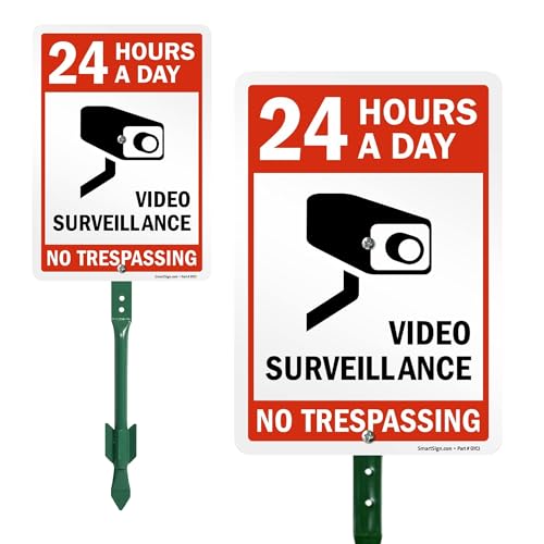 Panneau Video Surveillance 10x17,8 cm avec piquet en aluminium antirouille SmartSign