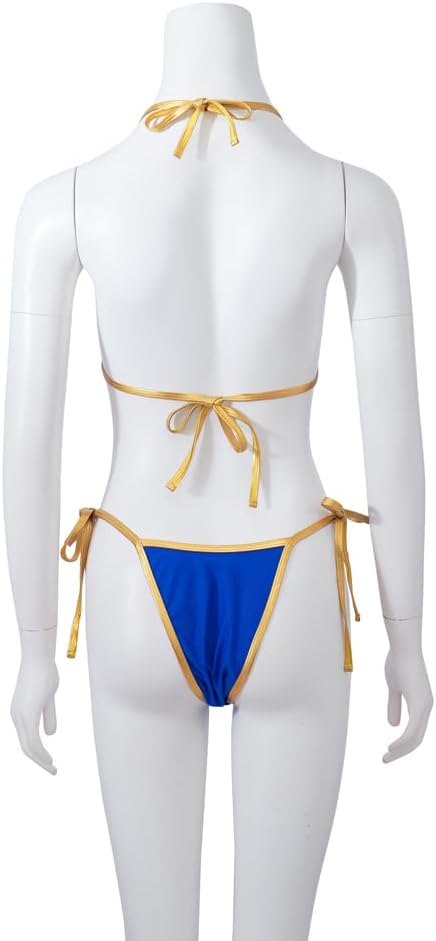 Womens Street Game Cosplay Swimsuit Sexy Blue Bikini String Two Piece Swimsuit
