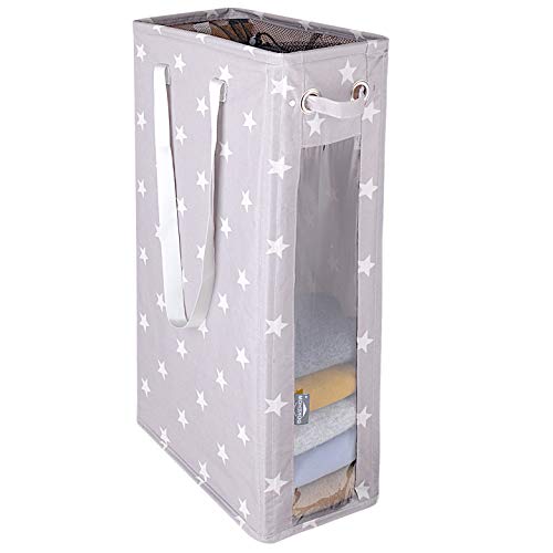 DOKEHOM 24-Inches Großen Faltbare Wäschekörbe, Zusammenklappbaren Wäschesäcke, Kleider Tasche (Grau Star) EINWEG