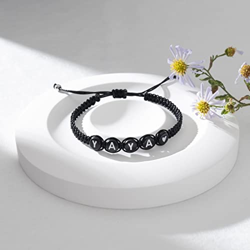 Image of seensea Personalized Name Bracelets for Family Sisters BFF Grandmother Mother Little Sister Bracelet with Letters Black Rope Woven Braided Adjustable Bracelets