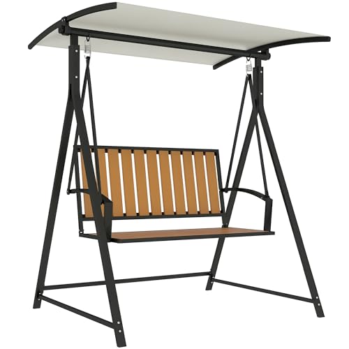 Outsunny Hollywoodschaukel mit verstellbarem Sonnendach, 2-Sitzer Gartenschaukel, wetterfest Schaukelbank belastbar bis 240kg, Gartenliege für...