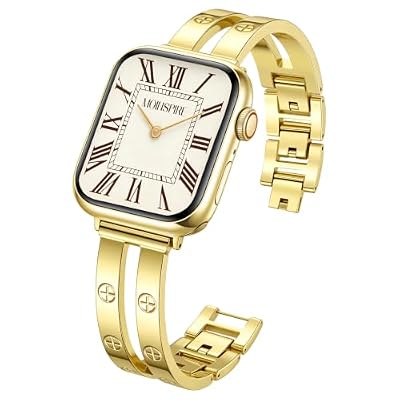 MOINSPIRE Gold Metal Bands for Women Compatible with Apple Watch 38mm 40mm 41mm 42mm (S11/10), Sparkly Elegant Double Cross-Screw Jewelry Bracelet Strap for iWatch Series 11/10/9/8/7/6/5/4/3/2/1/SE