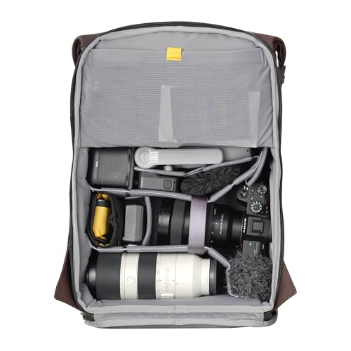 Image of VANGUARD VEO Lite B30L Camera & Everyday Backpack (Chocolate) - Fits Full-Frame Camera with 70-200mm Attached + 4 Lenses, 16 inch Laptop Storage, 3-Way Access, Convertible Daypack Design