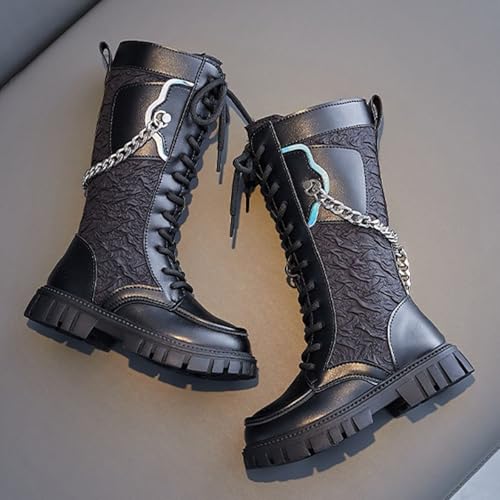 Girls Boots,White Boots for Girls,Leather Combat Riding Boot Side Zipper Punk Goth Lug Sole Ankle Booties for Toddler Little Kid Big Kid4