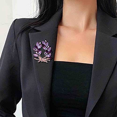 Bauhinia Flower Crystal Brooches Pins Fashion Beautiful Created Rhinestone Floral Brooch Good Idea For Party Dance Wedding Banquet For Elegant Women Girl Gold Silver (Purple) #TOP1