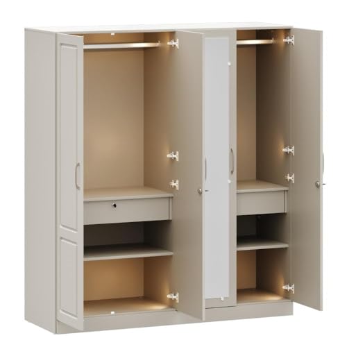Image of Wakefit Wardrobe for Bedroom | 3 Yr Warranty | Cupboard for Bedroom, Almirah, Wooden Wardrobe, Comes with LED light, Storage Drawer, Mirror & Hanger, Density:680-750kg /m, Free Installation(Tyrian-LG)