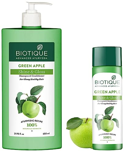 Biotique Bio Green Apple Fresh Daily Purifying Shampoo and Conditioner for Oily Scalp and Hair, 650ml & Biotique Bio Green Apple Fresh Daily Purifying Shampoo And Conditioner, 190ml