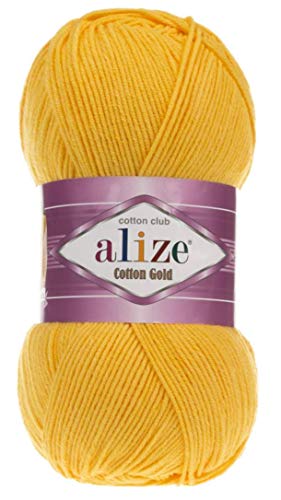 Image of 55% Cotton 45% Acrylic Alize Cotton Gold Yarn 1 Skein /Ball 100 gr 360 yds (216-Dark Yellow)