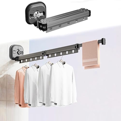 Retractable Clothes Drying Rack, Wall Mounted Hanger Rack with Suction Cups, Portable for Home Organizers（2 Folding Black）
