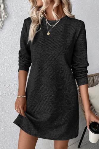 Image of OCSTRADE Womens Sweatshirt Dresses Crewneck Long Sleeve Textured Shift Dresses Trendy Girls 2025 Fall Pullover Tops